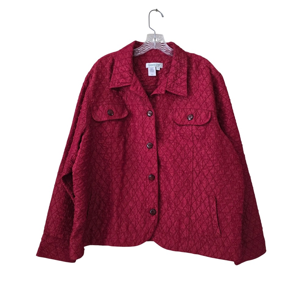 Coldwater Creek Red Quilted Crinkle Button Front Jacket Plus Size 3X